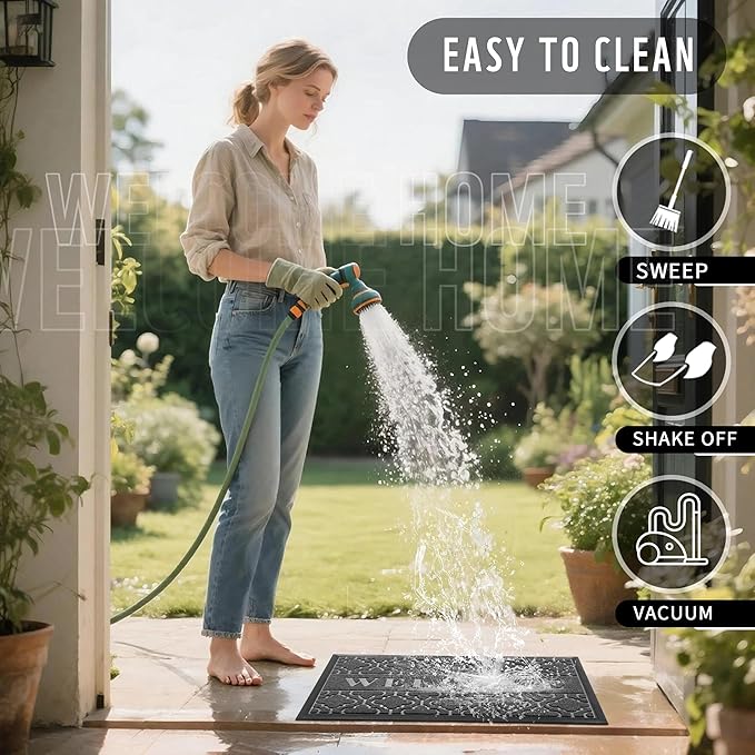 Yimobra Welcome Mat Outdoor Indoor, All-Season Waterproof Front Door Mat Outside Entrance, All-Weather Heavy Duty Non-Slip Doormat, Low Profile Porch Patio Entrance Mats, 60x36, Dark Grey