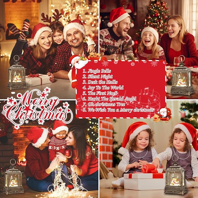 Christmas Snow Globes,Christmas Decorations for Home,with 6 Hour Timer,Musical Snow Globe,Battery Or USB Powered,Christmas Lantern,Christmas Festival Decor, Snowman Skiing