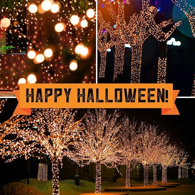 300LIGHTS(2*150L) ORANGE Extra-Bright With End Connectors Halloween Decorative Lights 19.44m UL Certified Mini String Light Set Waterproof for Halloween Home Garden Christmas Tree Party Patio