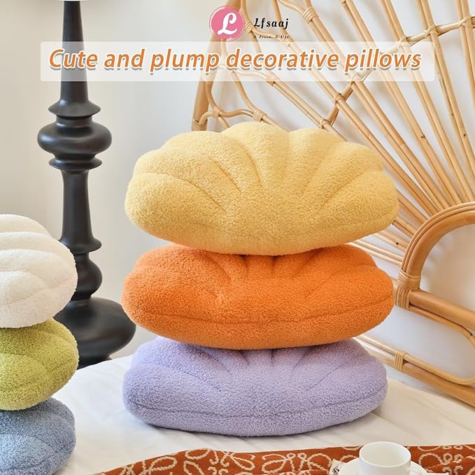 Yellow Seashell Throw Pillows, Shell Shaped Throw Pillows, 13 Inch Soft Home Decorative Pillow Plush Cushion for Bed Couch Living Sofa Room Decor Accent Throw Pillow