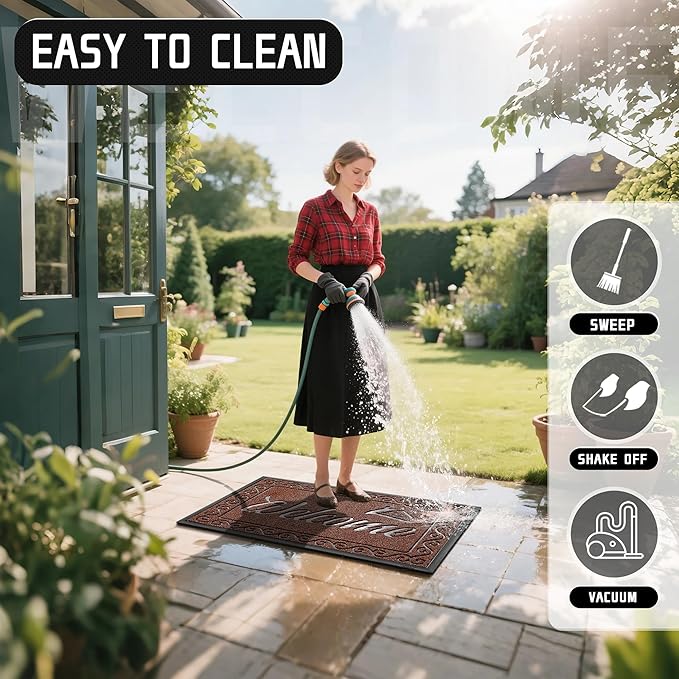 Yimobra Welcome Mat, Heavy Duty Sturdy Door Mats for Home Entrance Outdoor Indoor, Front Doormat for Outside Patio Floor Entry Porch Garage Office, Waterproof, Low Profile, 47X32 Inches, Maroon
