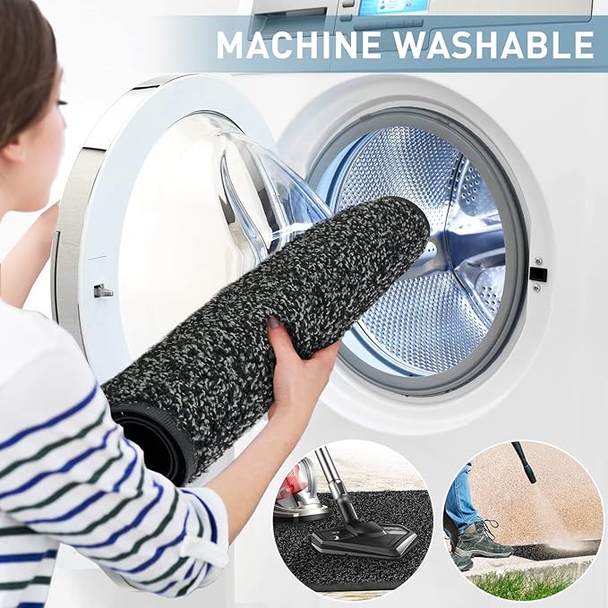 Mibao Front Door Mat, Dirt Trapper Welcome Mat for Outdoor Indoor, Non-Slip Waterproof Doormat, Durable Machine Washable Low Profile Entry Rug for Back Door Outside Patio Porch, 48" x 36", Black