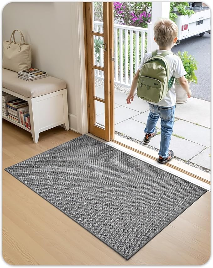 Color&Geometry Front Door Mat Indoor 27"x59", Rugs for Entryway, Non Slip Washable Low-Profile Inside, Entry Mat Entry Rug Door Mat Indoor Entrance, Light Grey (Rolled-up NO Creases)