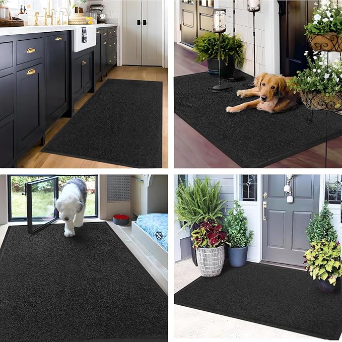 Mibao Dirt Trapper Door Mat for Indoor Outdoor, Waterproof All-Season, All-Weather Doormat, Heavy Duty Non-Slip Entrance Rug, Low Profile Absorbent Entrance Mat Carpet, 30" x 18", Black