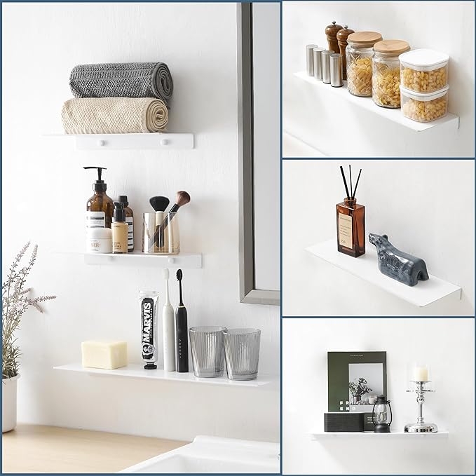 JOOM Metal Floating Shelf - Floating Shelf, Bathroom Shelf, Display Shelves for Wall Storage (White, 8Inch)