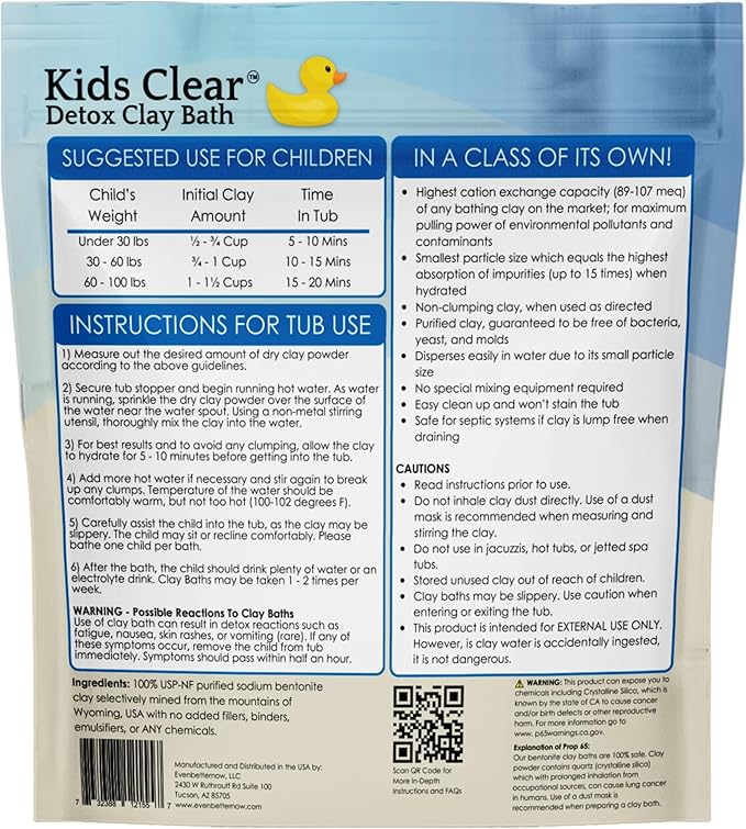 Kids Clear Detox Clay Bath, 100% Pure Sodium Bentonite - Cleansing and Purifying, by -Evenbetternow LLC – 6 lb (96 oz) Family Value Size