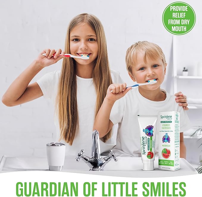 SprinJene Natural Kids Toothpaste, Watermelon | Natural Childrenโs Toothpaste for Cavity Protection | Fluoride Toothpaste for Toddlers | 4 Pack