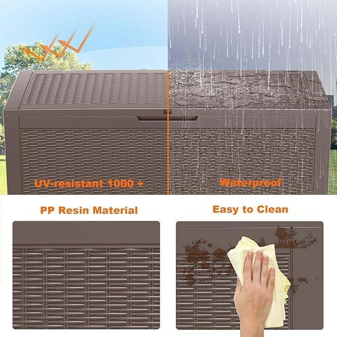 100 Gallon Deck Box Large Outdoor Storage for Patio Furniture,Outdoor Cushions,Garden Tools and Pool Supplies,Waterproof,Resin,Lockable(Grey)