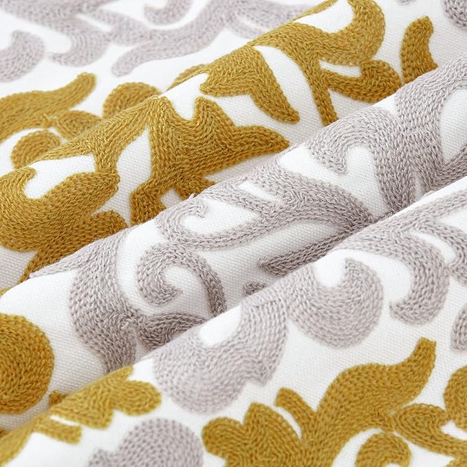 HWY 50 Mustard Yellow Decorative Throw Pillow Covers 18x18 Inch, Pack of 2 Embroidered Cotton Farmhouse Cushion Cover Pillow Case for Sofa Couch Living Room Bed Bedroon, Accent Geometric