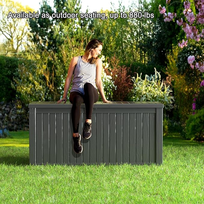Vixzen 150 Gallon Resin Deck Box, Lockable Outdoor Storage Box for Patio Cushions Storage Furniture,Garden Tools, Pool Supplies, Weatherproof and UV Resistant- Black