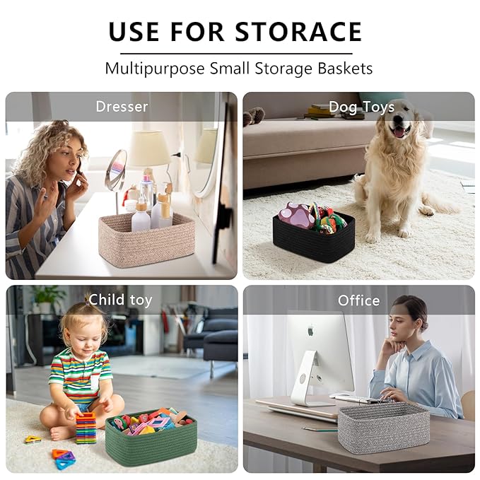4 Pack Small Storage Shelf Baskets for Organizing, Mini Woven Rope Storage Bins for Towels, Cute Decorative Closet Organizer,Baby Nursery, Gift Empty Baskets -11.81''Lx7.87''Wx4.72''H-Grey