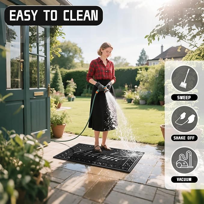 Yimobra Welcome Mat, Heavy Duty Sturdy Door Mats for Home Entrance Outdoor Indoor, Front Doormat for Outside Patio Floor Entry Porch Garage Office, Waterproof, Low Profile, 47 x 24, Black