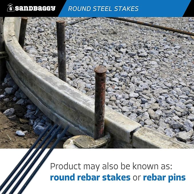 Sandbaggy Round Steel Concrete Form Stakes with Nail Holes - Rust Resistant Coating - Removable, Reusable (100, 3/4 in X 48 in)
