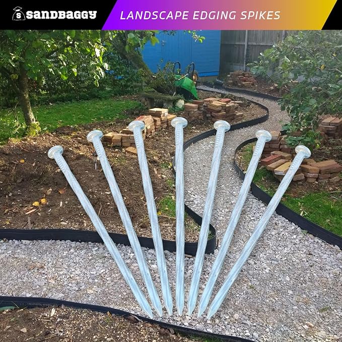 Sandbaggy 6 inch Galvanized Landscape Edging Spikes - Spiral Landscape Nails - 7 Gauge Steel - Great for Hard Rocky Soil - Also Great for Paver Edging, Artificial Turf, Landscape Fabric (400, 6 inch)