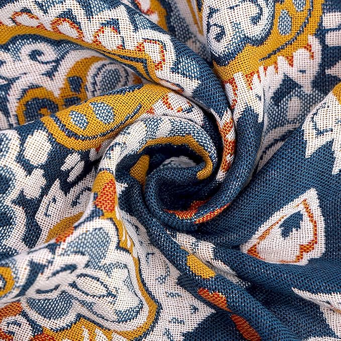 Boho Muslin Blanket for Adults 4-Layer Gauze 80 x 90 Inches Soft Cozy 100% Cotton Summer Cooling Blanket Floral Decor for Sofa Bed Coverlet Both Sides (A Boho Spiral Flower, 80 x 90 in)