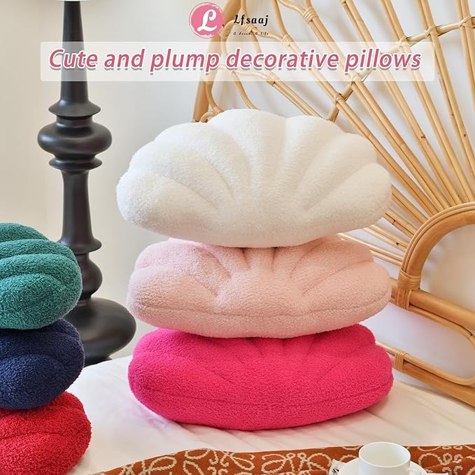 Ivory Seashell Throw Pillows, Shell Shaped Throw Pillows, 13 Inch Soft Home Decorative Pillow Plush Cushion for Bed Couch Living Sofa Room Decor Accent Throw Pillow