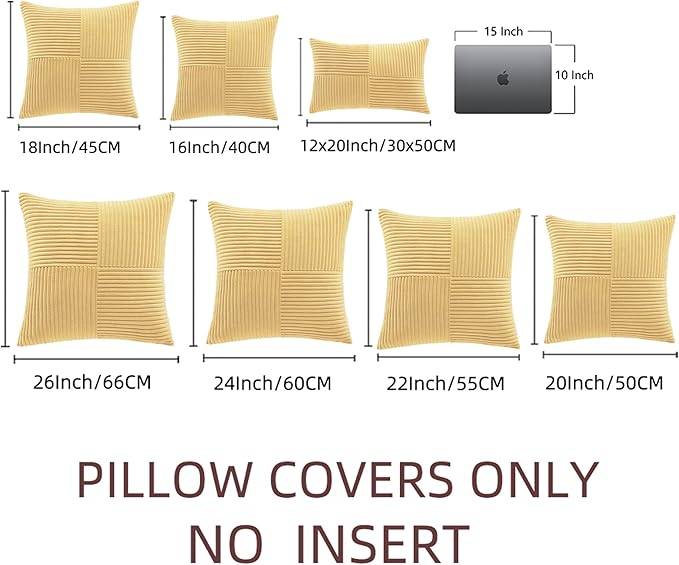 Fancy Homi 2 Packs Yellow Decorative Throw Pillow Covers 18x18 Inch for Living Room Couch Bed, Rustic Farmhouse Boho Home Decor, Soft Corss Corduroy Patchwork Textured Square Cushion Case 45x45 cm