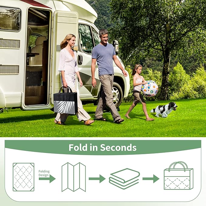 GENIMO Outdoor Rug 6' x 9' Waterproof for Patios Clearance, Reversible Plastic Straw Camping Carpet, Large Area Rugs Mats RV, Picnic, Backyard, Deck, Balcony, Porch, Beach, Grey&White