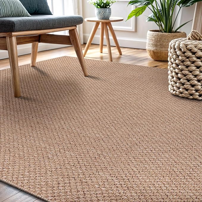 CAMILSON Easy Jute Rug 8x10, Indoor Outdoor Natural Color Farmhouse Area Rugs for Living Room Patio and Kitchen Rug, Solid Boho Woven Design, Easy-Cleaning, Washable Outside Carpet Alfombras (8 x 10)