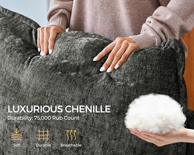 Oversized Modular Sofa Comfy Cloud Couch with Storage, Extra Deep Plush Sectional Sofa Set for Living Room, Covers Washable, Chenille, Olar (Grey, 6-seatser with Corner & Ottoman, v-Shaped)