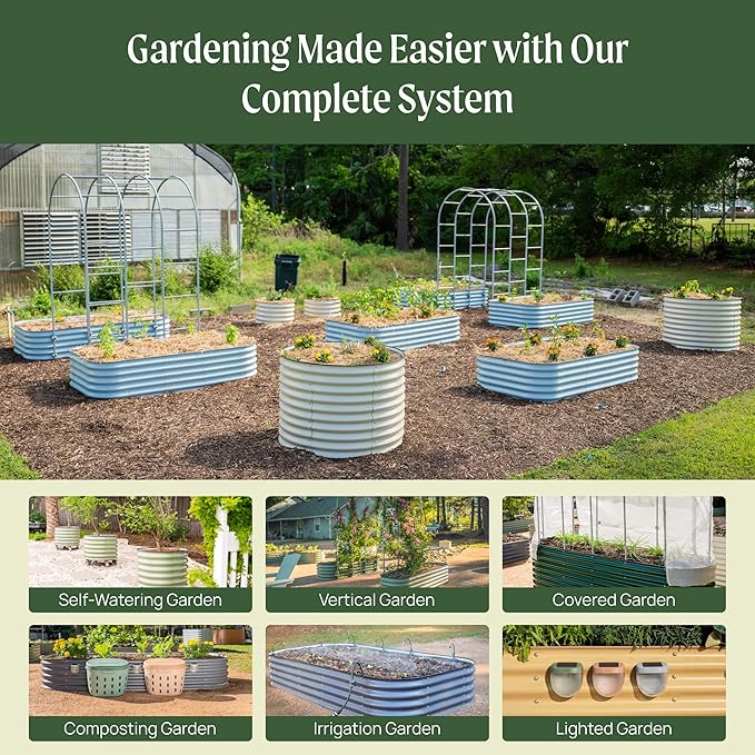 Vego garden 32" Extra Tall Raised Garden Bed Kits, 9 in 1 Modular Raised Planter Box for Vegetables Flowers Fruits Oval Metal Raised Garden Bed, Sunlit Oak