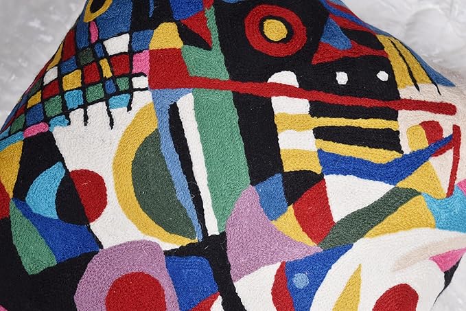 Kandinsky Impulse Modern Decorative Pillow Cover Black Abstract Toss Pillowcase Farmhouse Chair Cushion Contemporary Pillow Mid-Century Chair Cushions Hand Embroidered Pillow Wool Size 18x18