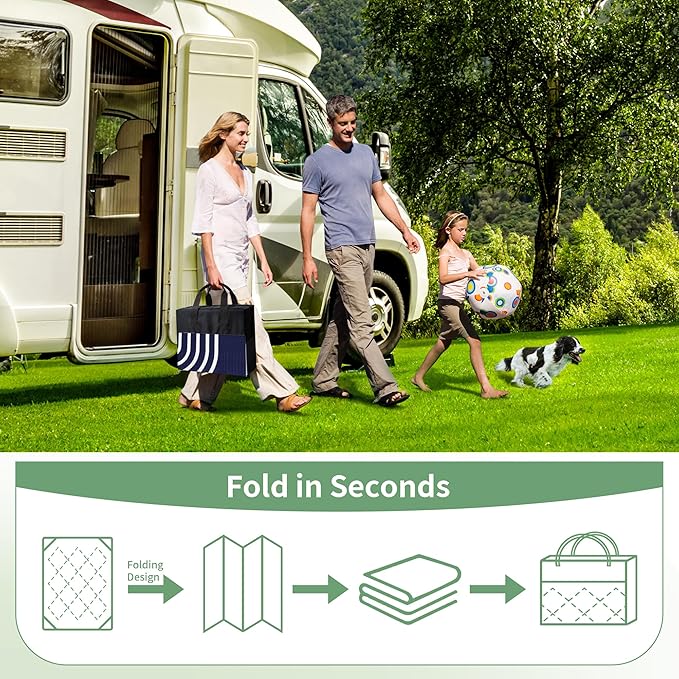 GENIMO Outdoor Rug 6' x 9' Waterproof for Patio Clearance, Reversible Lightweight Plastic Straw Camping Carpet, Large Area Rugs Mats for Rv, Backyard, Deck, Porch, Picnic, Balcony, Mix-Blue & White