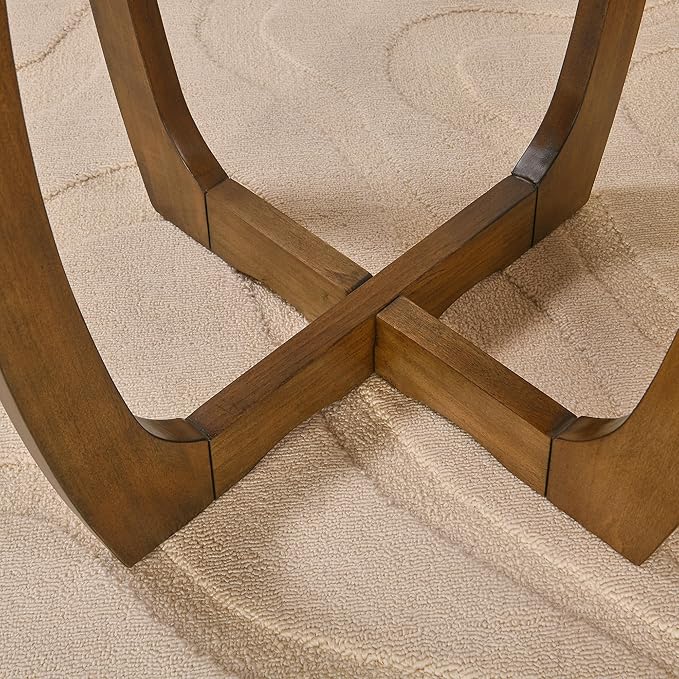 PADMA HOUSE Round Wood End Table with Curved Legs, Drum Circle Side Table with Snowflake Tabletop, Rounded Wooden Sofa Side Table, Brown Walnut Wood Tabletop & Legs 23.6" x 21.7"