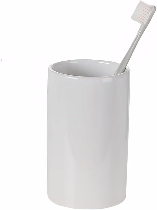 White Ceramic Toothbrush Holder, Tumbler Cups Reusable Toothbrush Mouthwash Cup,Makeup Brush Holder, Bathroom Counter Organizer(300ml)