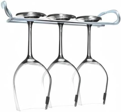10 Inch Wine Glass Rack Under Cabinet Shelf Stemware Storage Hanging Hanger Organizer Glasses Holder with Drying Under Counter Metal for Kitchen and Bar Set of 4 Silver