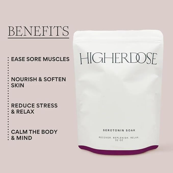 HigherDOSE Serotonin SOAK - Potent Magnesium Flakes with Stress Relief Essential Oils & Apple Cider Vinegar - Relaxing Bath Salts to Maintain Serotonin Levels and Muscle & Nerve Relief (32 Ounce)