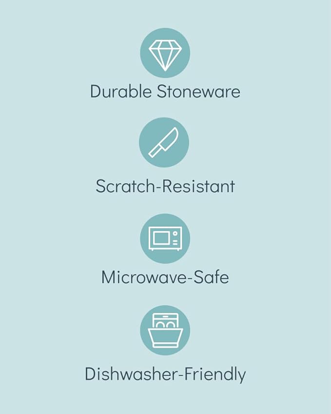 32 Piece Dinnerware Sets for 8 - Modern Style Stoneware Dinnerware Set - Scratch Resistant, Dishwasher Safe Plates and Bowls Sets Ceramic, Dish Set, Bowl and Plate Set - Black and Petrol Blue…