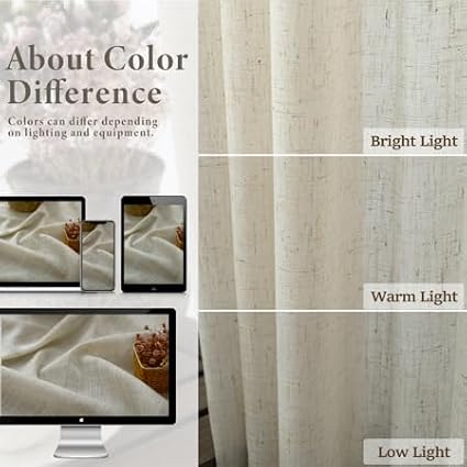 Beige Curtains 63 Inch Length for Bedroom Set of 2 Panels Back Tab Rod Pocket - Image 4