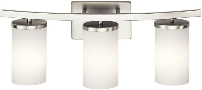 Kichler Crosby 23" Vanity Light in Brushed Nickel, 3-Light Contemporary Bathroom Light with Satin Etched Cased Opal Glass, (23" L x 8.75" H), 45497NI