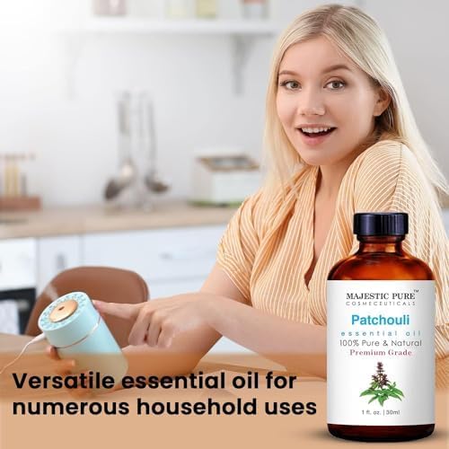 Majestic Pure Patchouli Essential Oil with Glass Dropper - 1 Fl Oz - 100% Pure and Natural Patchouli Oil - Premium Grade Essential Oils for Diffuser, Aromatherapy, Soap and Candle Making