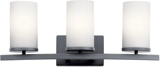 Kichler Crosby 23" Vanity Light in Brushed Nickel, 3-Light Contemporary Bathroom Light with Satin Etched Cased Opal Glass, (23" L x 8.75" H), 45497NI