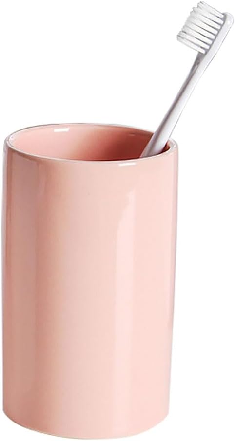 Pink Ceramic Toothbrush Holder, Tumbler Cups Reusable Toothbrush Mouthwash Cup,Makeup Brush Holder, Bathroom Counter Organizer(300ml)
