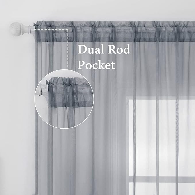 MIULEE 2 Panels Sheer Curtains for Living Room 54X84 Inch Dark Grey | Window - Image 2