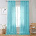 Aqua Sheer Curtains 108 Inches Long 2 Panels by OVZME
