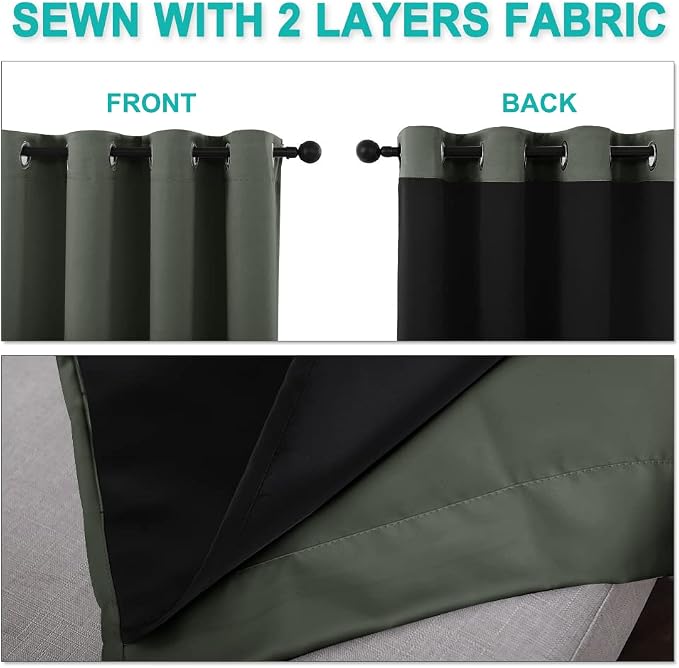 NICETOWN 100% Blackout Curtains 50" Long, Pair of Energy Smart & Noise Blocking - Image 5