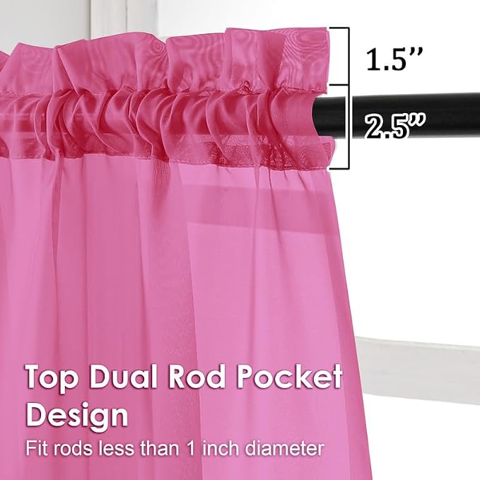 Hot Pink Sheer Curtains 96 Inches Long 2 Panels - Image 3