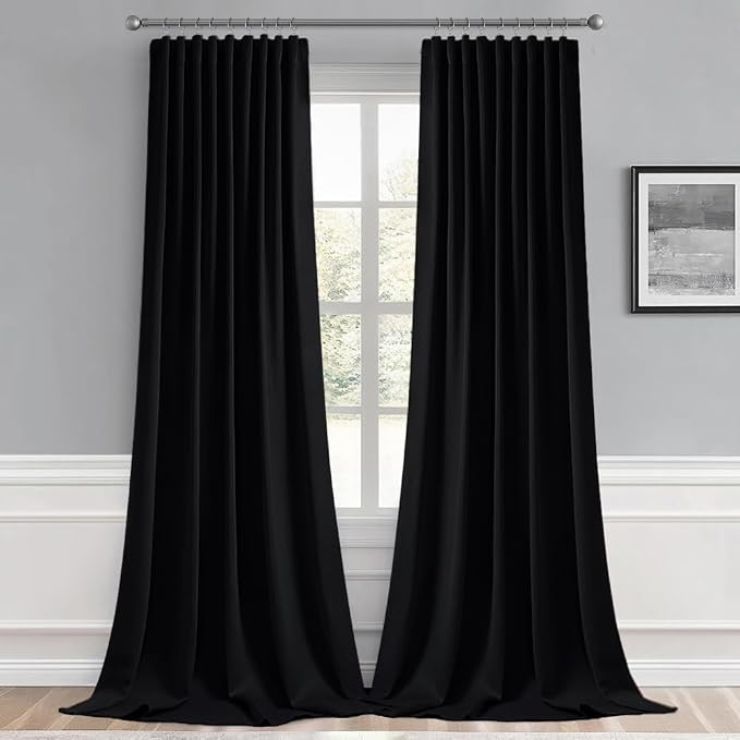 MIULEE Black Back Tab Blackout Curtains 52x102 Inch Long 2 Panels Set | Rod - Image 9