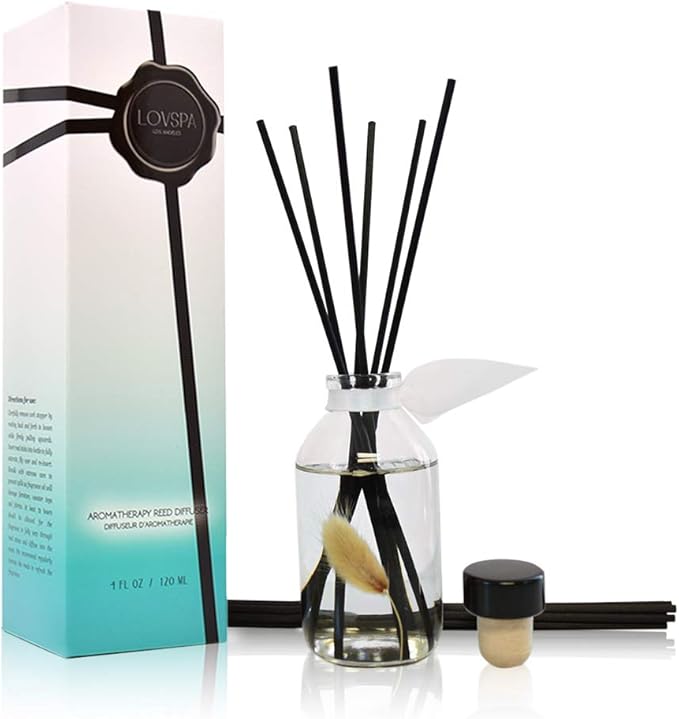 LOVSPA Reed Diffuser Set, Clean Cotton Blossom Scented Oil Diffuser with Sticks, Home Fragrance Accessories for Bathroom Shelf Decor, Aroma Diffusers for Home or Office Desk, USA Made