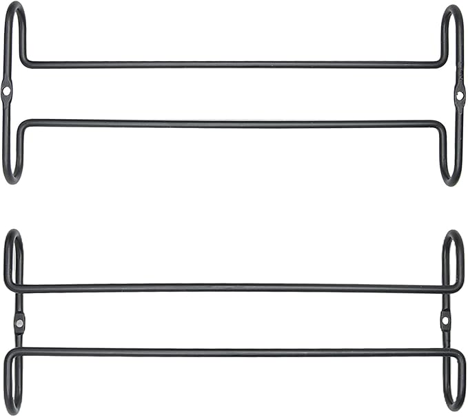 10 Inch Wine Glass Rack Under Cabinet Shelf Stemware Storage Hanging Hanger Organizer Glasses Holder with Drying Under Counter Metal for Kitchen and Bar Set of 4 Black