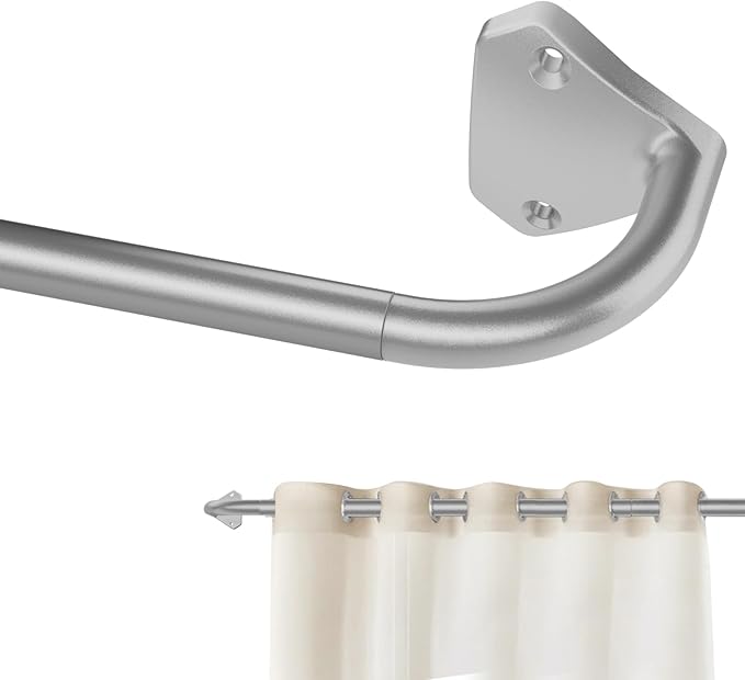 GXOACKJ Silver Curtain Rods for Windows 28 to 48 inch, 5/8 inch Adjustable Wrap by GXOACKJ