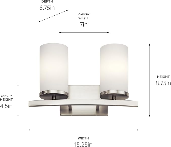 Kichler Crosby 15" 2 Light Vanity Light Satin Etched Cased Opal Brushed Nickel