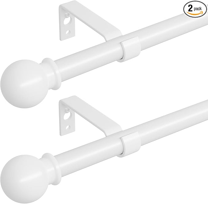 Curtain Rods for Windows 66 to 120 inch, 2 Pack White Long Curtain Rod by ATUHOLA