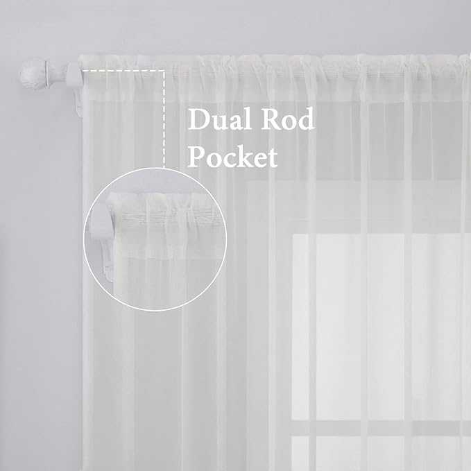 MIULEE 2 Panels Sheer Curtains for Living Room 54 X 90 Inches Ivory | Window - Image 2