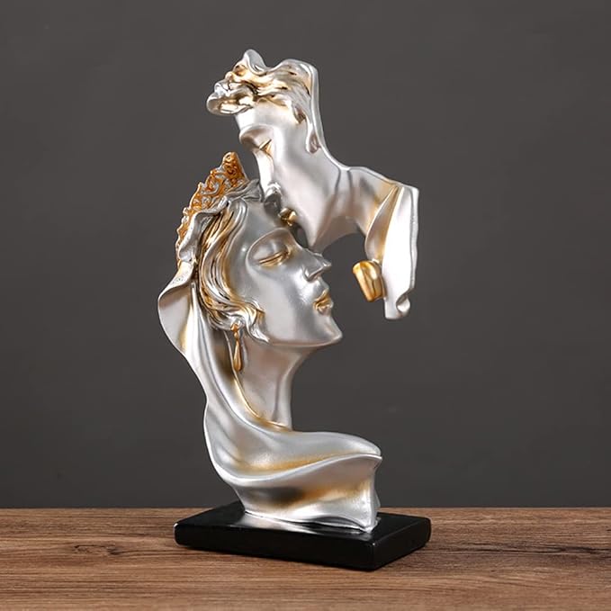 Couples Kiss Sculpture,Abstract Art Couple Sculpture Home Furnishing Resin Statue Decoration Romantic Statue Used for Home Decoration, Wedding, Gift. (Grey)