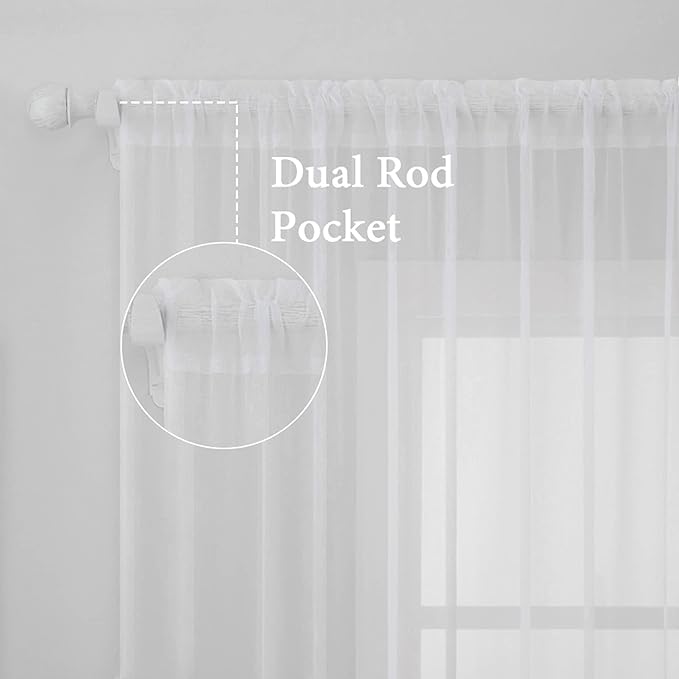 MIULEE Short White Sheer Curtains 45 Inches Long, 54 X 45 Inches, 2 Panels | - Image 2